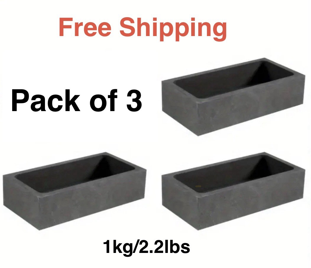 3 Pk - 2.2 Lb (1 kg) Graphite Ingot Mold for Gold Silver Copper Aluminum Lead