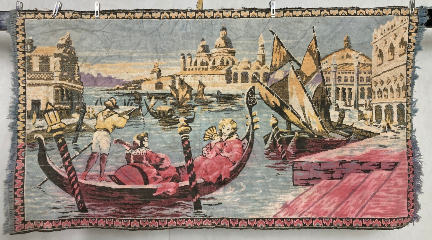 Vintage French Beautiful Venetian Canal Scene Wall Hanging Tapestry 110x60 cm