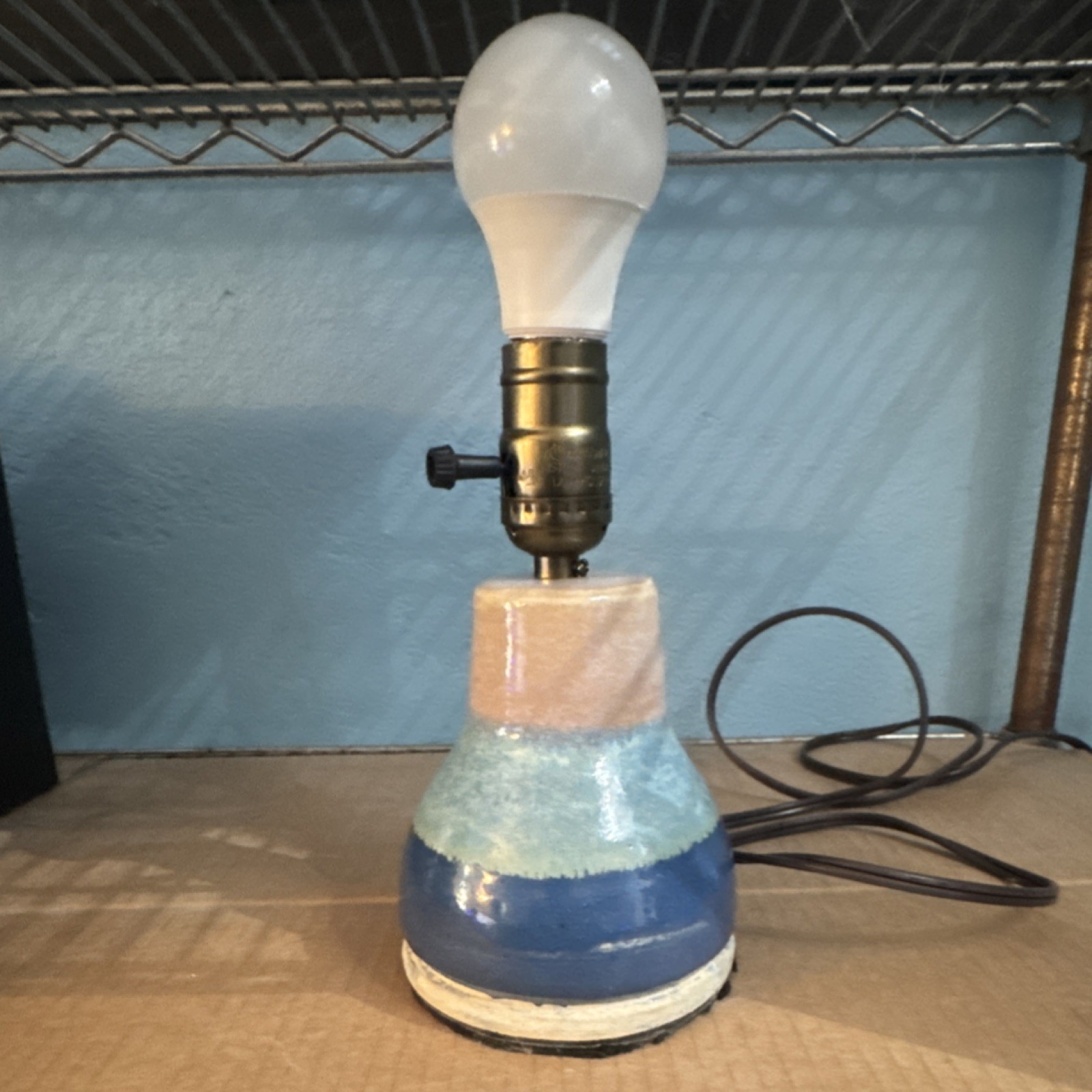 Ceramic Art Pottery Table Lamp Blue Beige White Glossy Decorative Indoor Switch