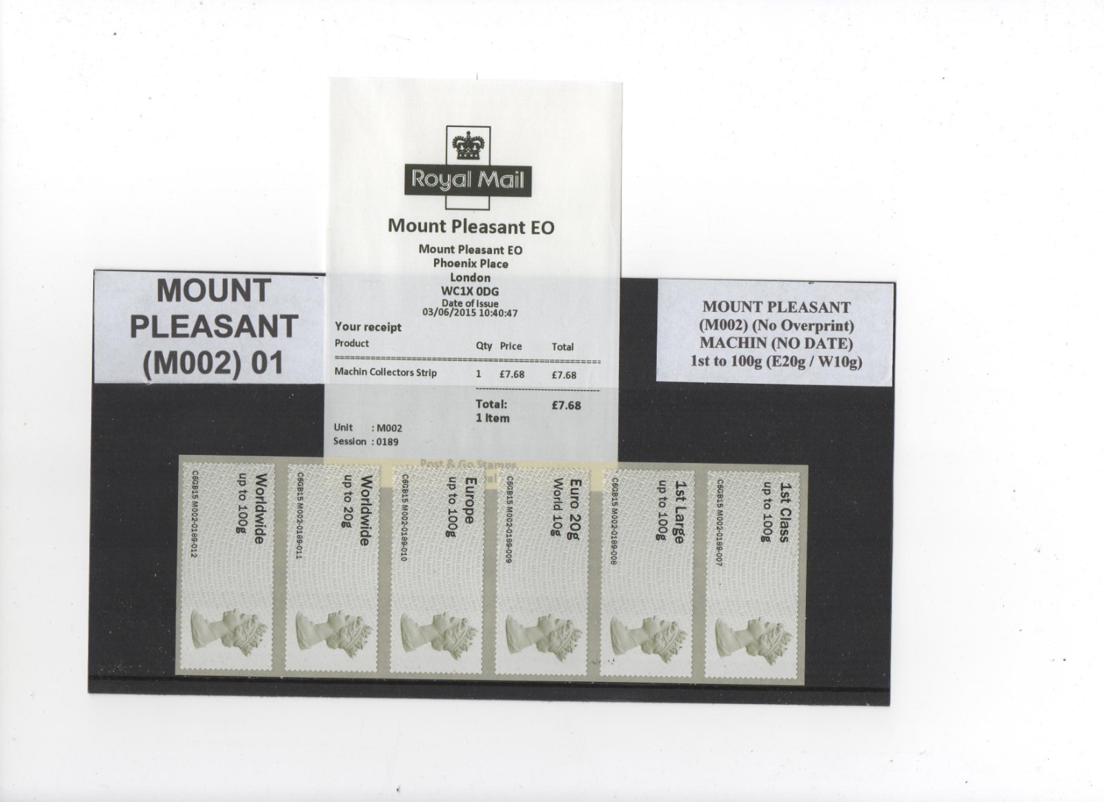 POST GO MPLEASANT EO/DO M002 MACHIN NDC COLLECTOR STRIP of 6 to 100g/DV  - RARE