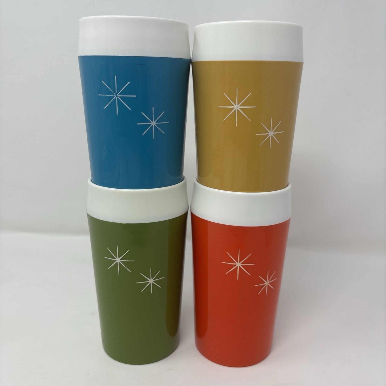 VTG MCM Retro Atomic Starburst Insulated Set Of 4  5.25” Tall Unique 