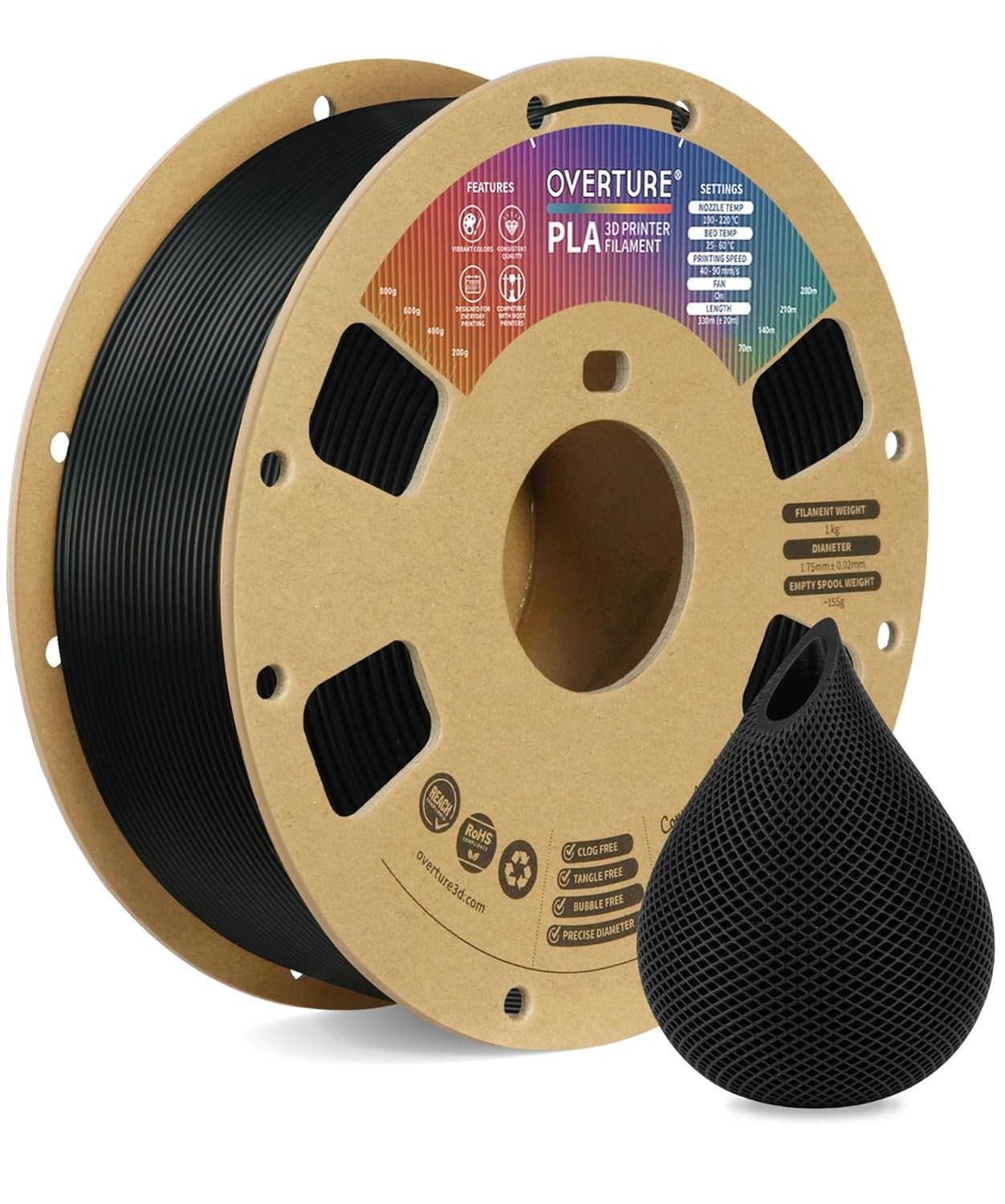 PLA Filament 1.75mm Neatly Wound 1kg Spool Dimensional Accuracy