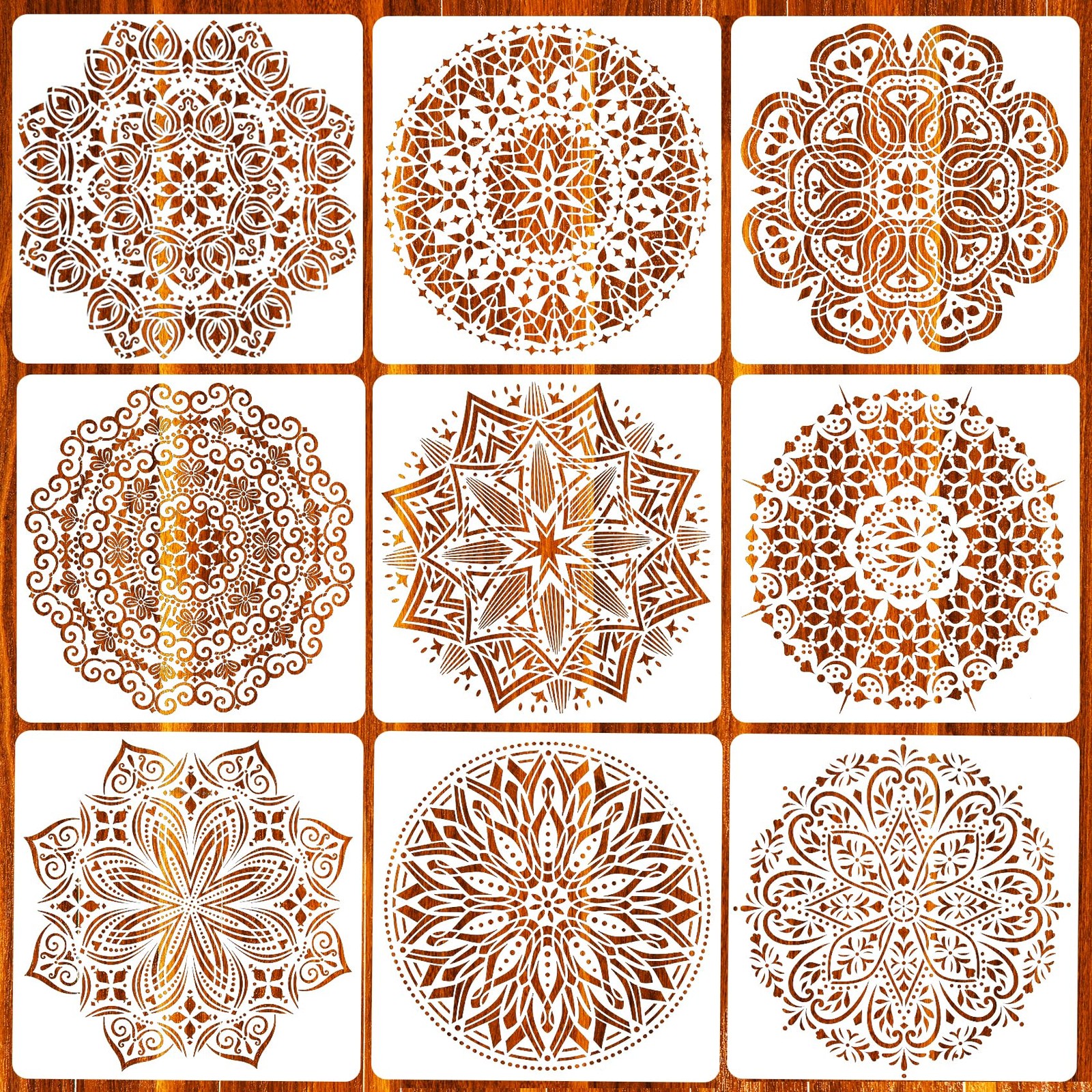 9 Pack 12x12'' Mandala Stencils for Painting on Wood, Floor, Wall, Tile Fabri...