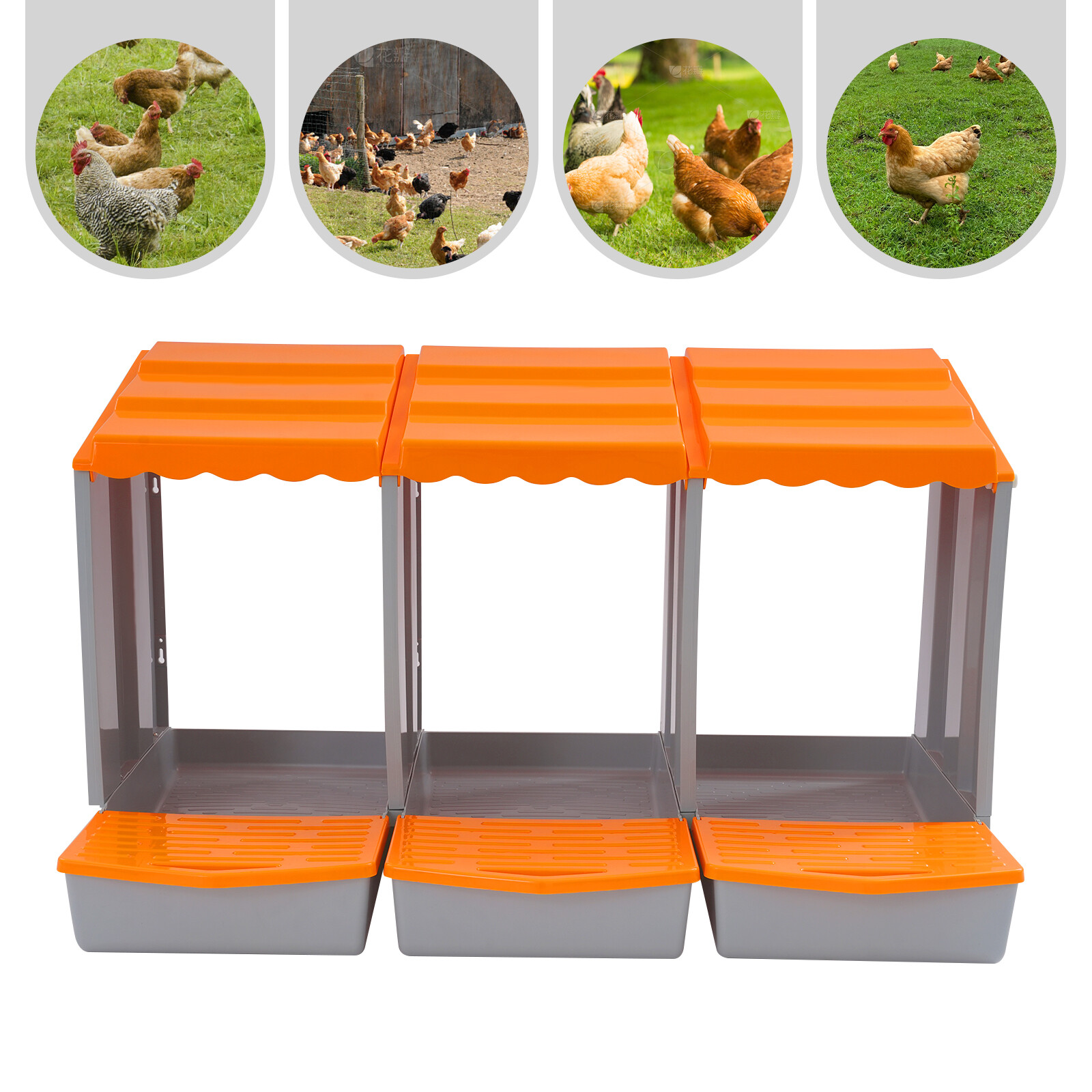 Chicken Nest Boxs 3-Compartment Chicken Nesting Box Chicken Laying Box Orange