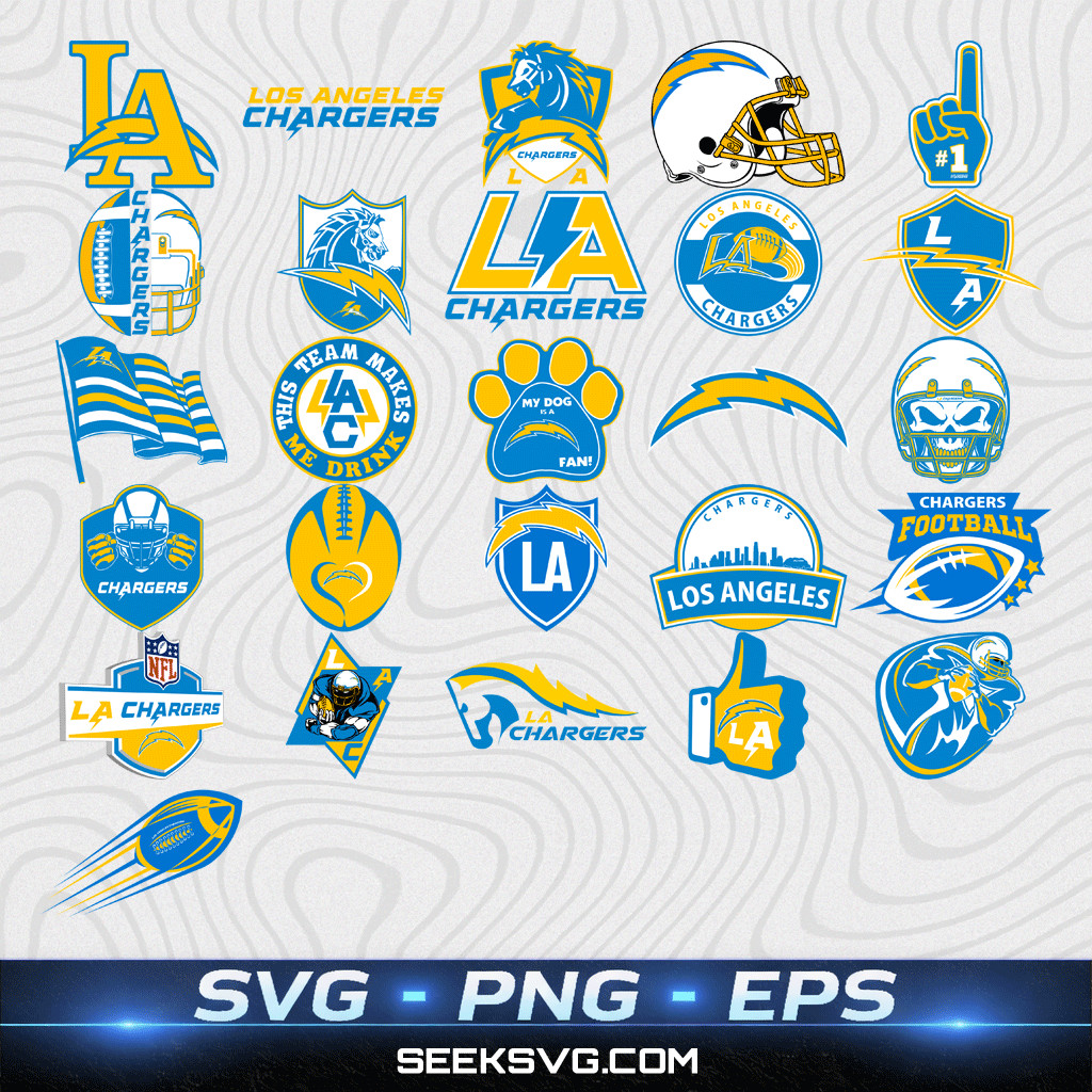 Los Angeles Chargers SVG Bundle – 26 Football Logos, Lightning Bolts, Helmets 