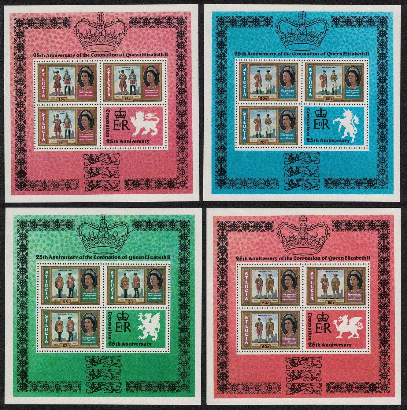 St. Lucia 25th Anniversary of Coronation 4v Sheetlets 1978 MNH SG#468-471