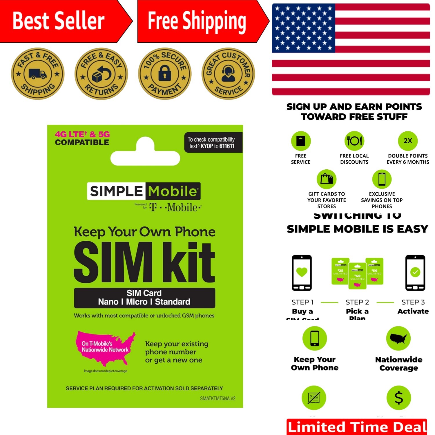 Activate Your Unlocked Phone: Prepaid 4G LTE SIM Card Kit by Simple Mobile
