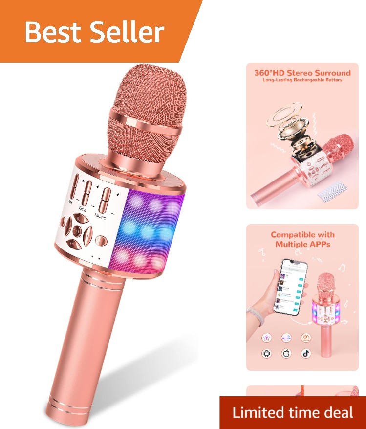 Portable Karaoke Machine with Built-in Magic Sounds and LED Lights - Gift Ready