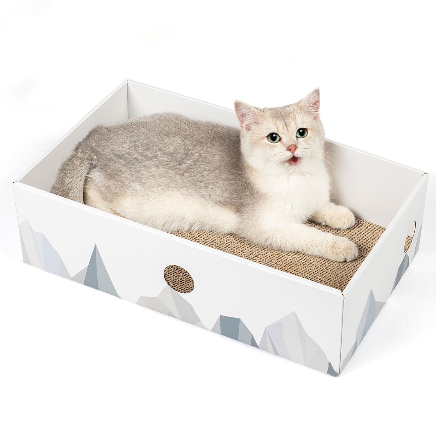 Cat Scratcher Box with Heavy-Duty Double-Sided Cardboard Pad, Cardboard Loung...