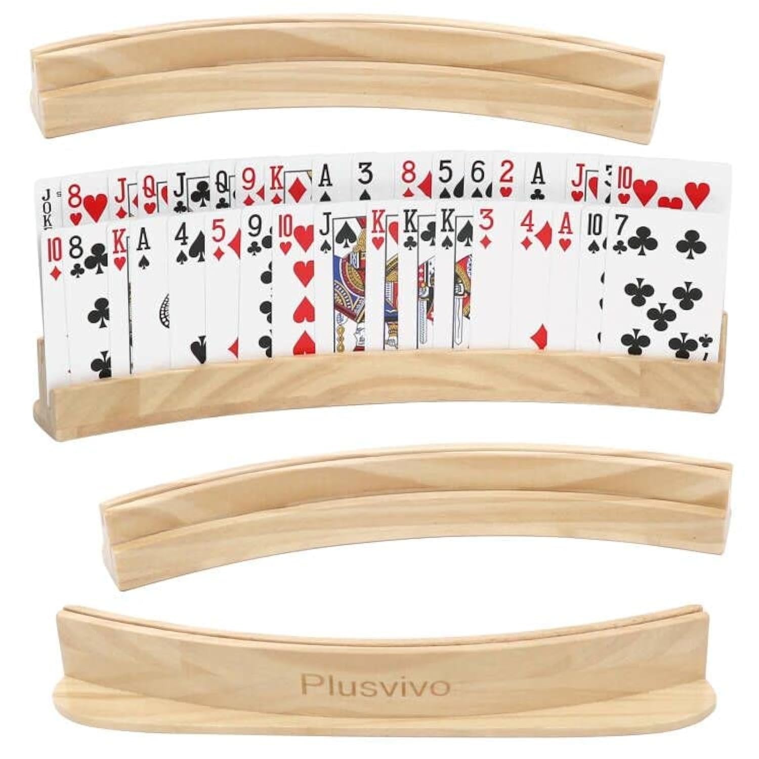 plusvivo Set of 4 Curved Playing Cards 13 x 1.9 x 2.4 inches, Woodgrain Color 