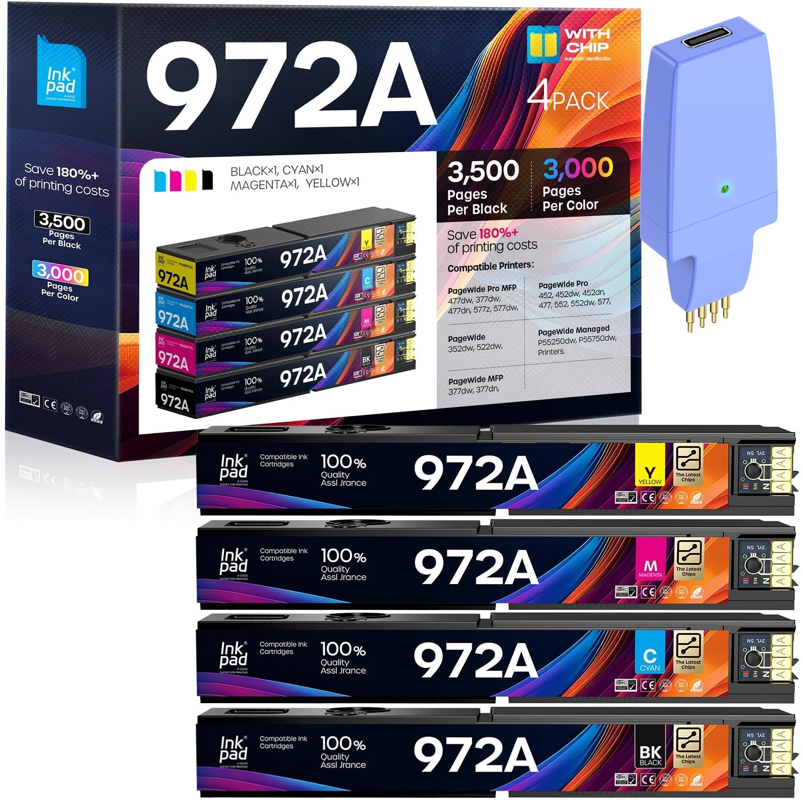 972A 972 A Ink Cartridges High Yield Compatible Replacement with HP PageWide ...