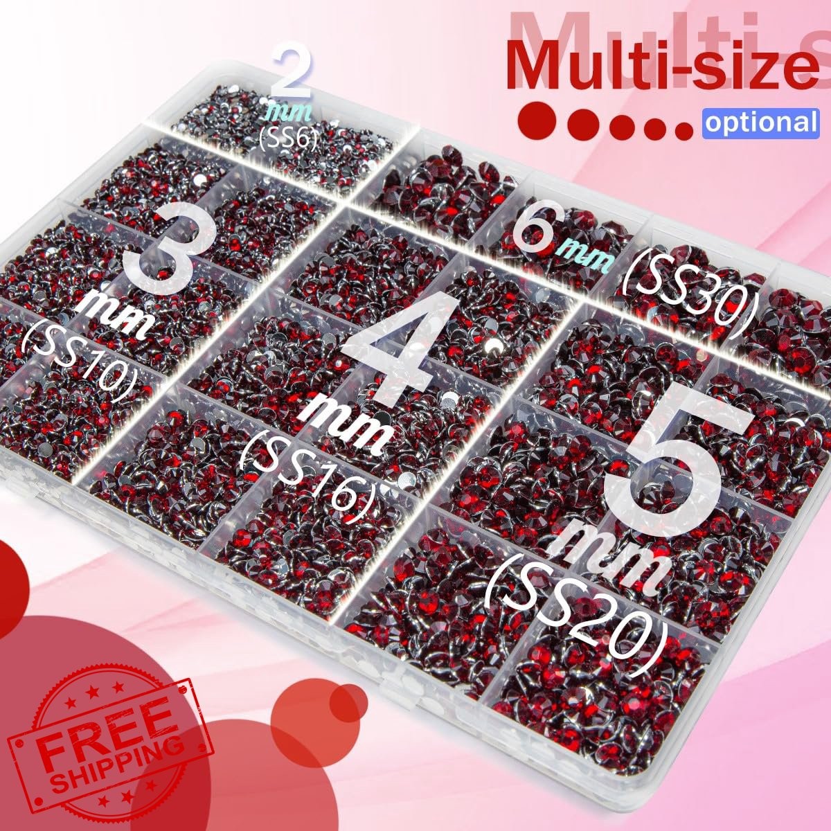 qiipii Dark Red Rhinestones Resin Glue 2-6mm Flatback Gems Bedazzling Kit