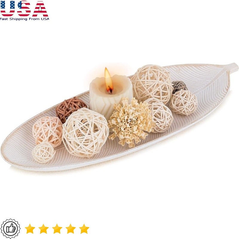 Leaf Shaped Wooden Tray Decorative Storage Solution Vanity Keys & Trinkets New