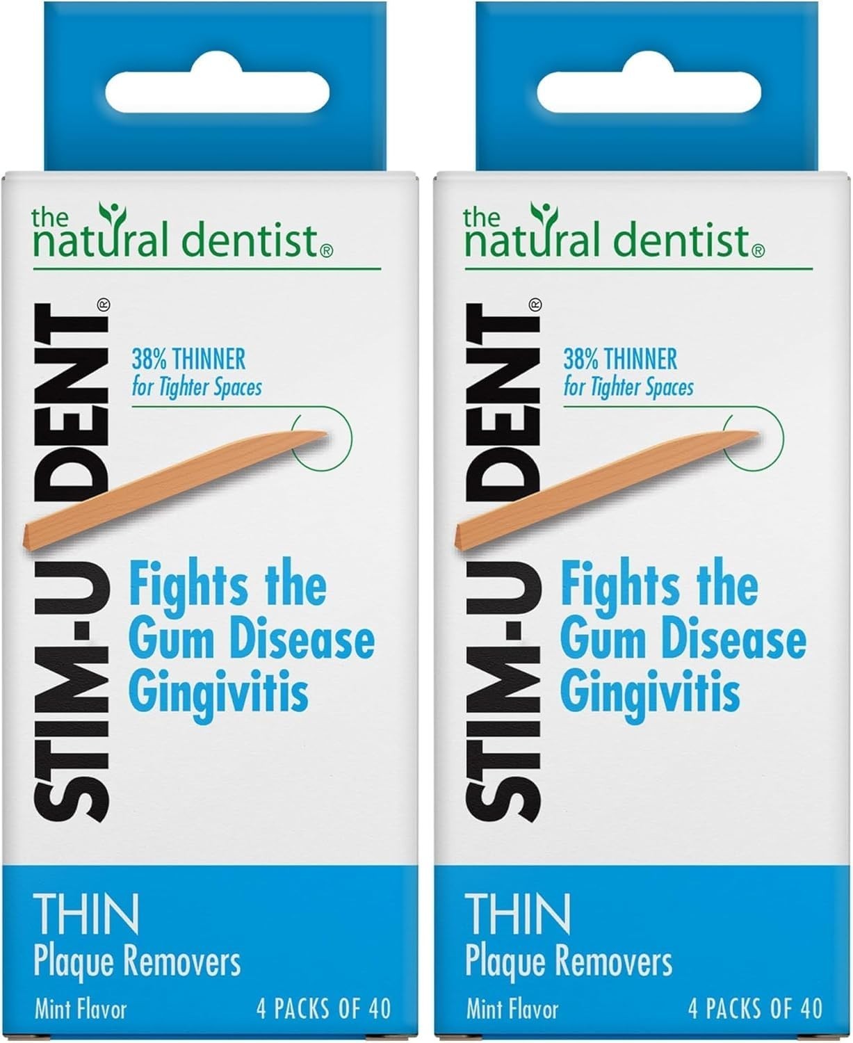 160 Count Pack of 2,The Natural Dentist Stim-U-Dent Plaque Removers,Thin, Mint 1