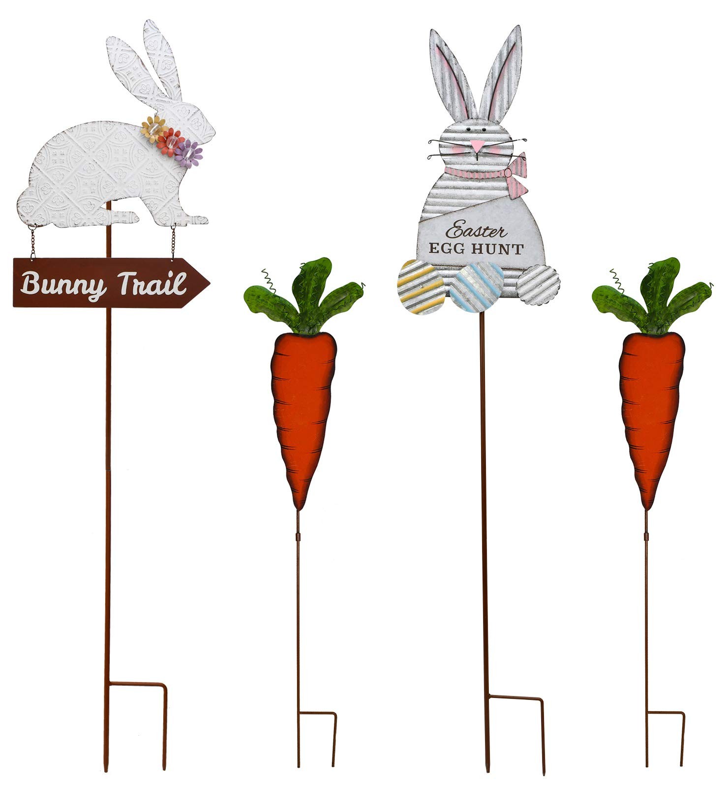 Easter Bunny & Carrot Yard Stake Set of 4, Outdoor Metal Easter Bunny Carrot ...
