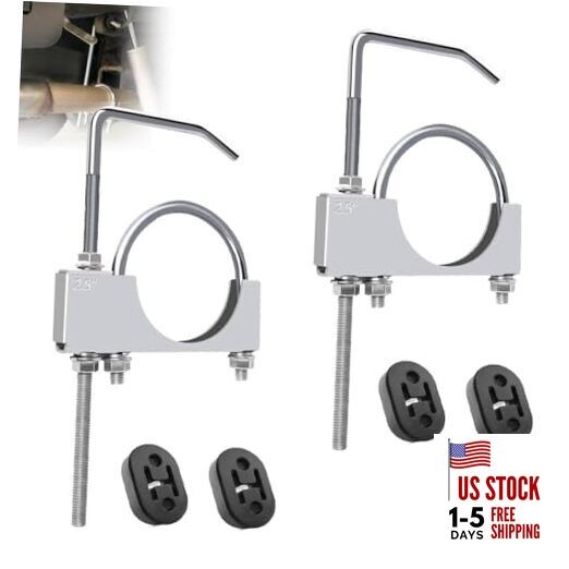 2 Pcs Exhaust Clamp with Hanger and 4 Pcs Rubber Exhaust Hangers, 2.5 Inch