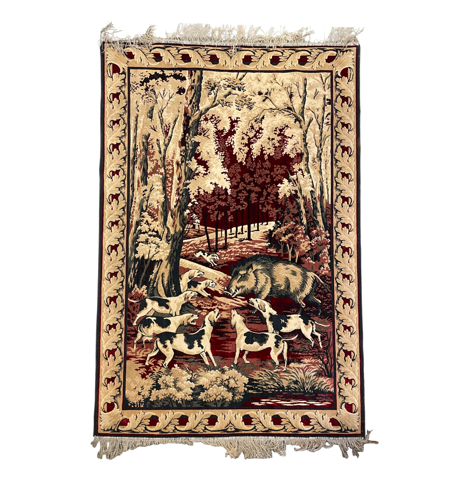 Vintage Belgium Silk Hunt Scene Tapestry/Rug