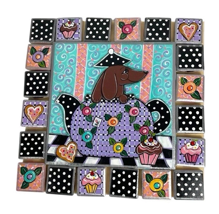 Mosaic Tiles Hand Painted Dachshund In Teapot
