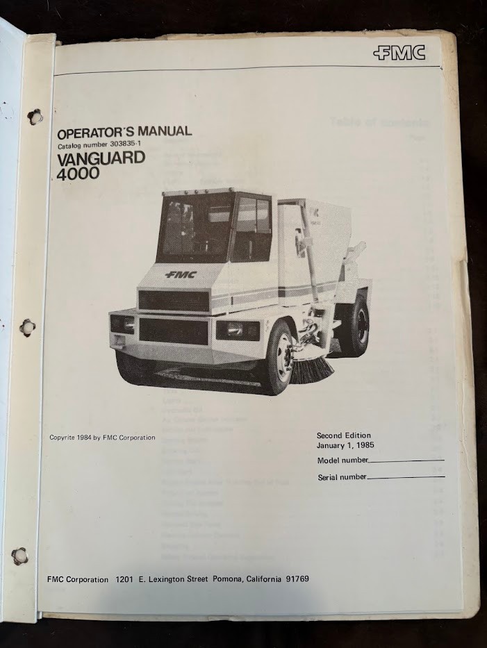 FMC Operator Manual for Vanguard 4000 Street Sweeper 1985
