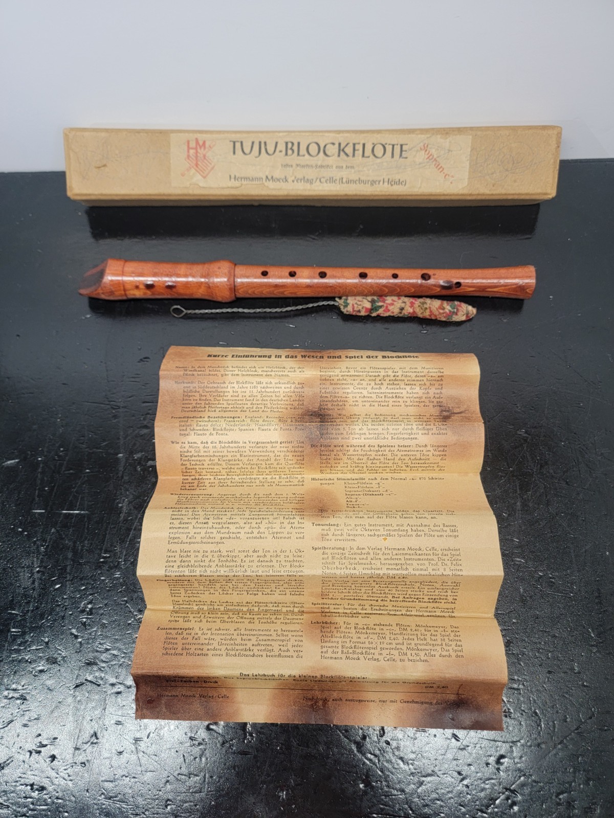 Rare! Vintage Hermann Moeck Tuju Recorder Suprano C Dark Wood