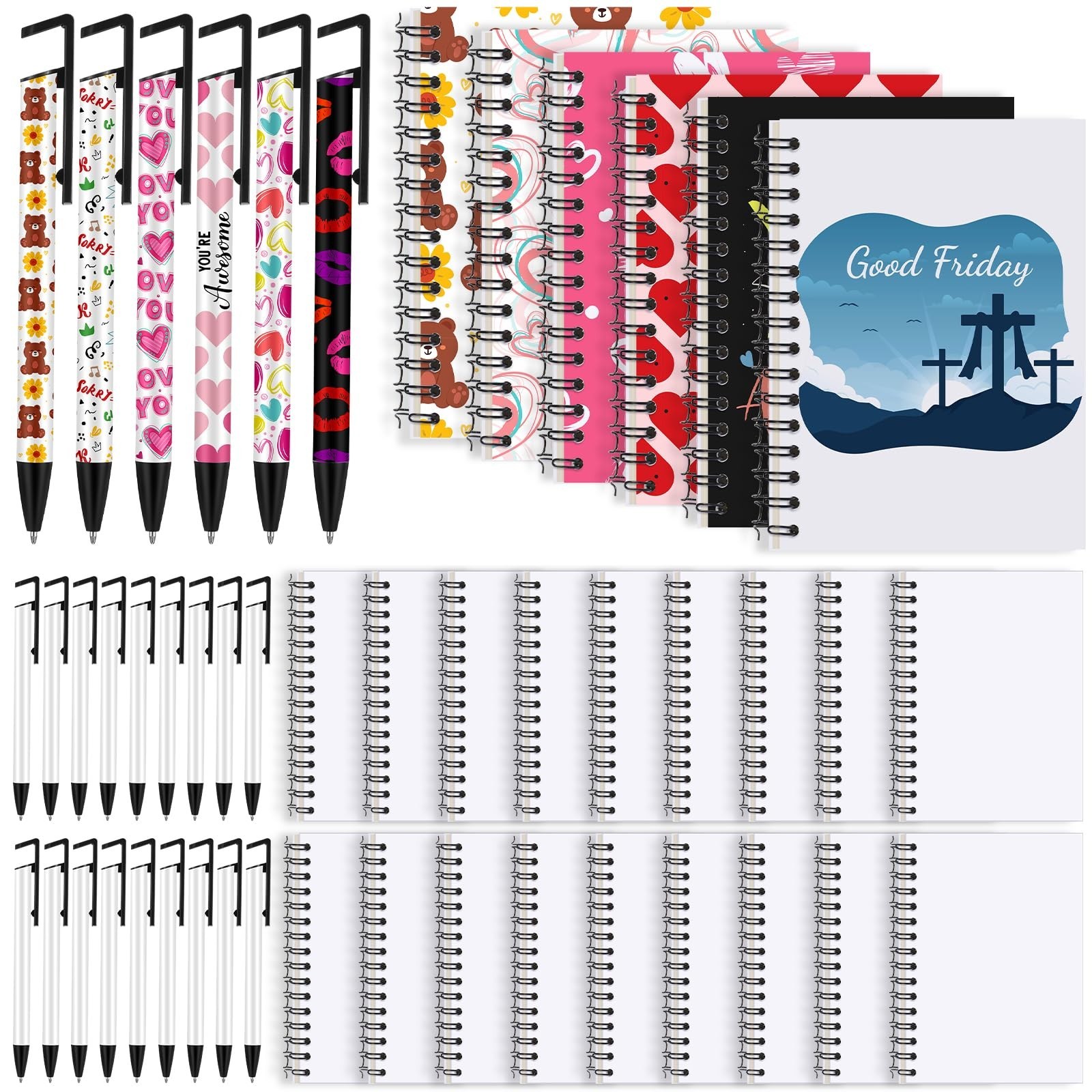 Spakon 48 Pcs Sublimation Notebook and Pen Set A6 Line Spiral Notebooks Blank...