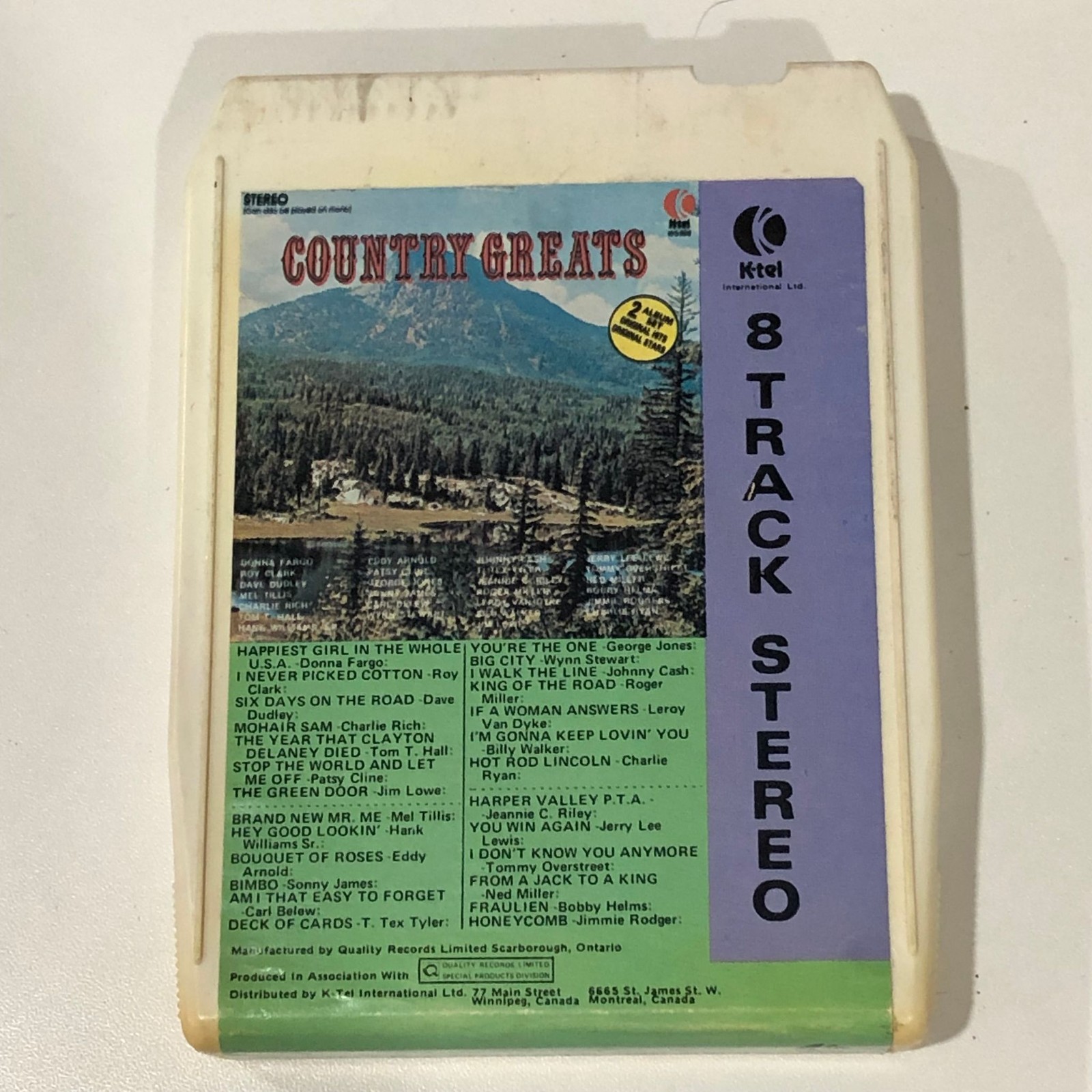 K-tel Country Greats 8-Track Tape Various Artists 1970s Compilation WC-308-8