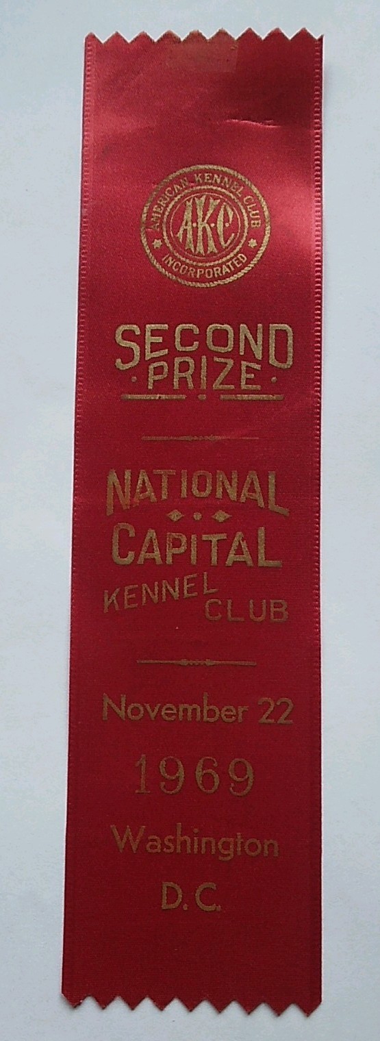  AKC Washington D.C. 1969 National Capital Kennel Club, Second Prize Ribbon, Dog