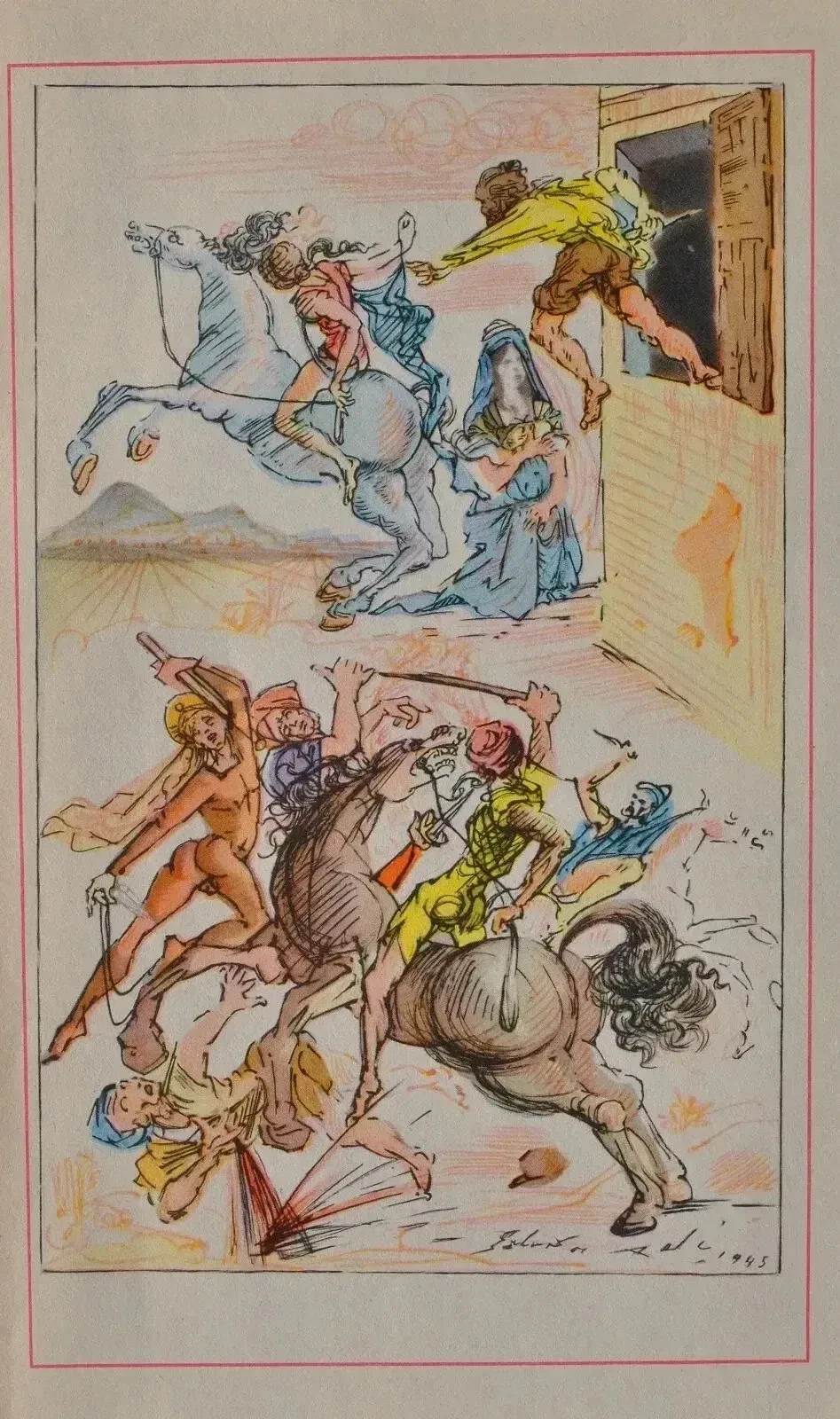 Salvador DALI : L'attaque des barbares, ESTAMPE signée, 1948