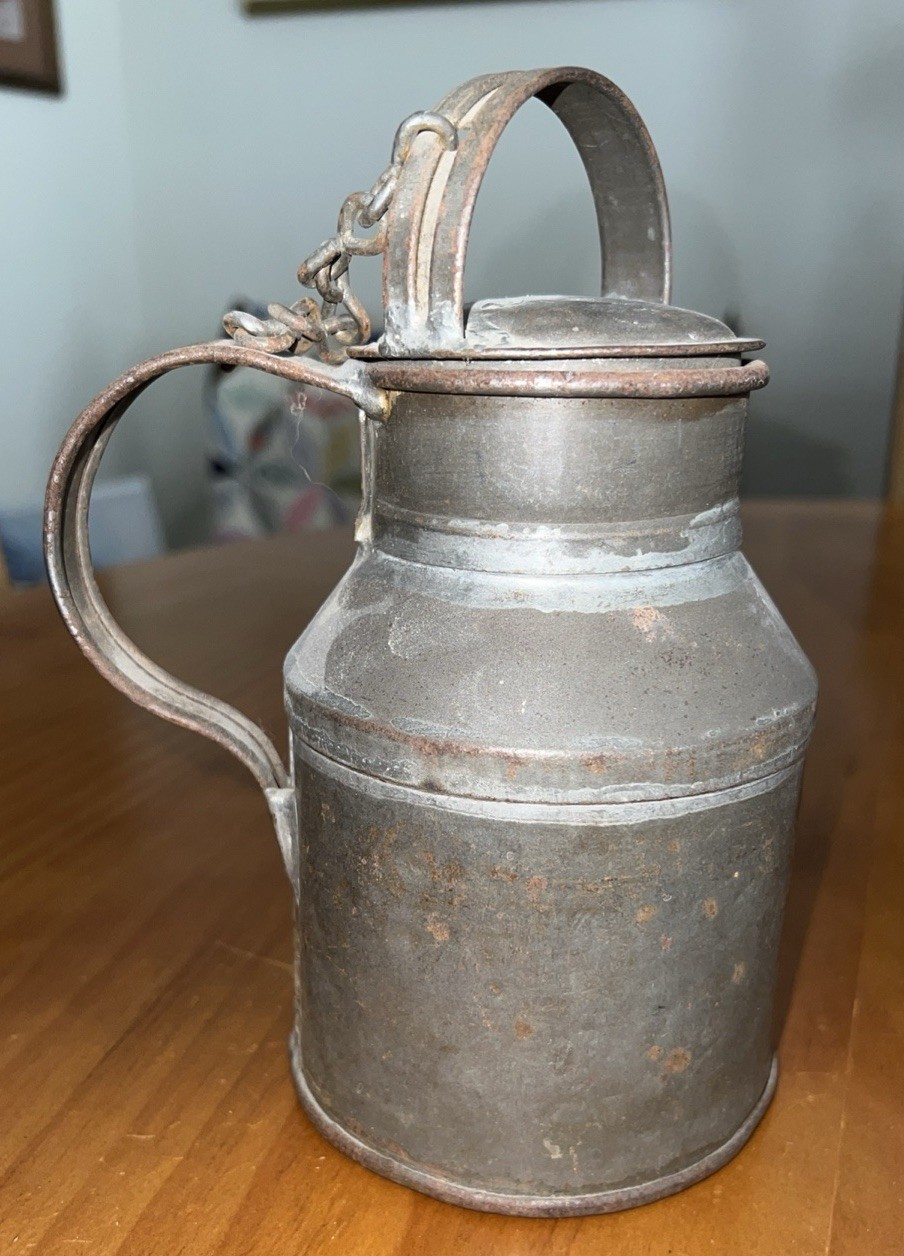 Vintage-Primitive Tin Milk/Cream Can 8” With Lid And Handle