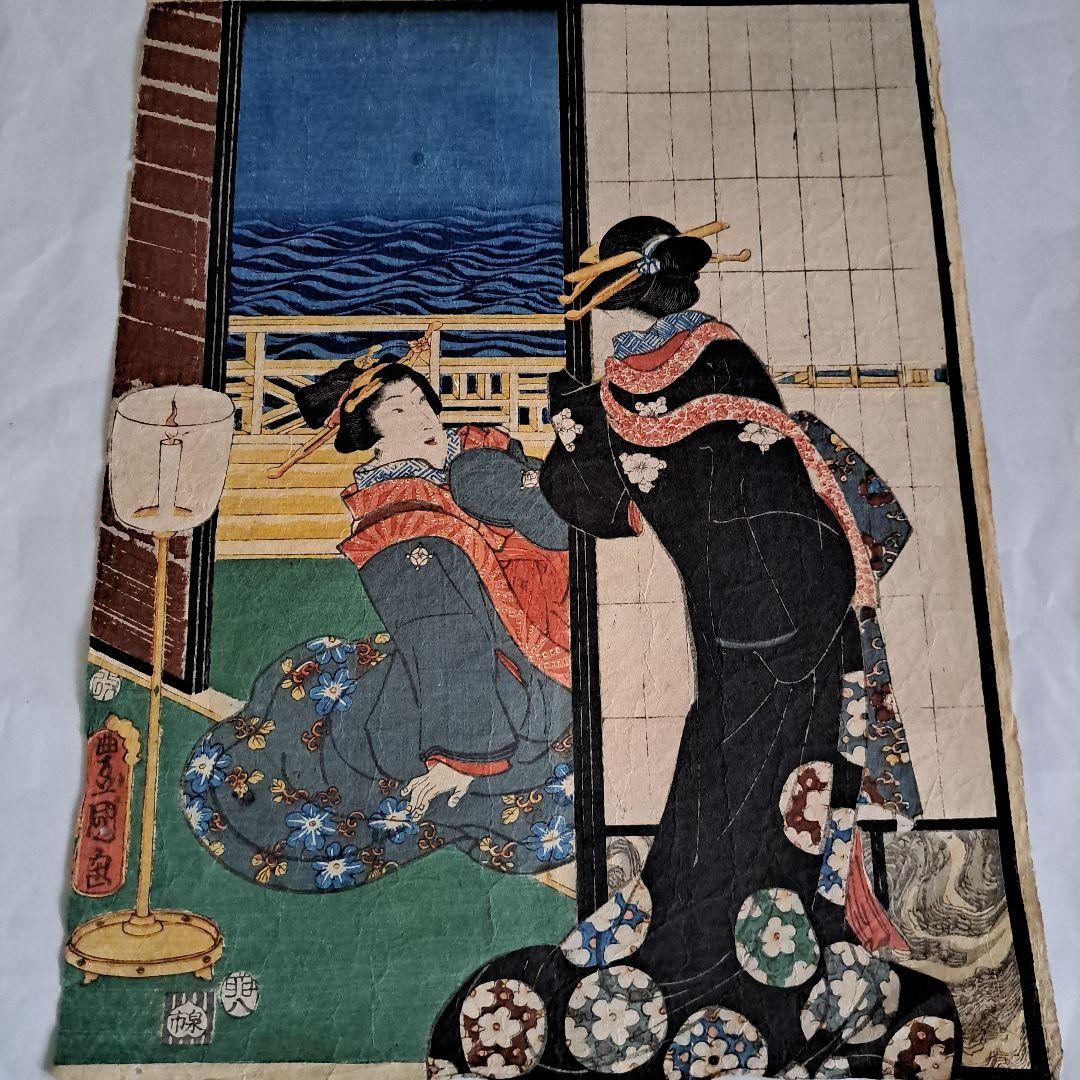 Ukiyo-e print by Toyokuni III, full of beautiful women