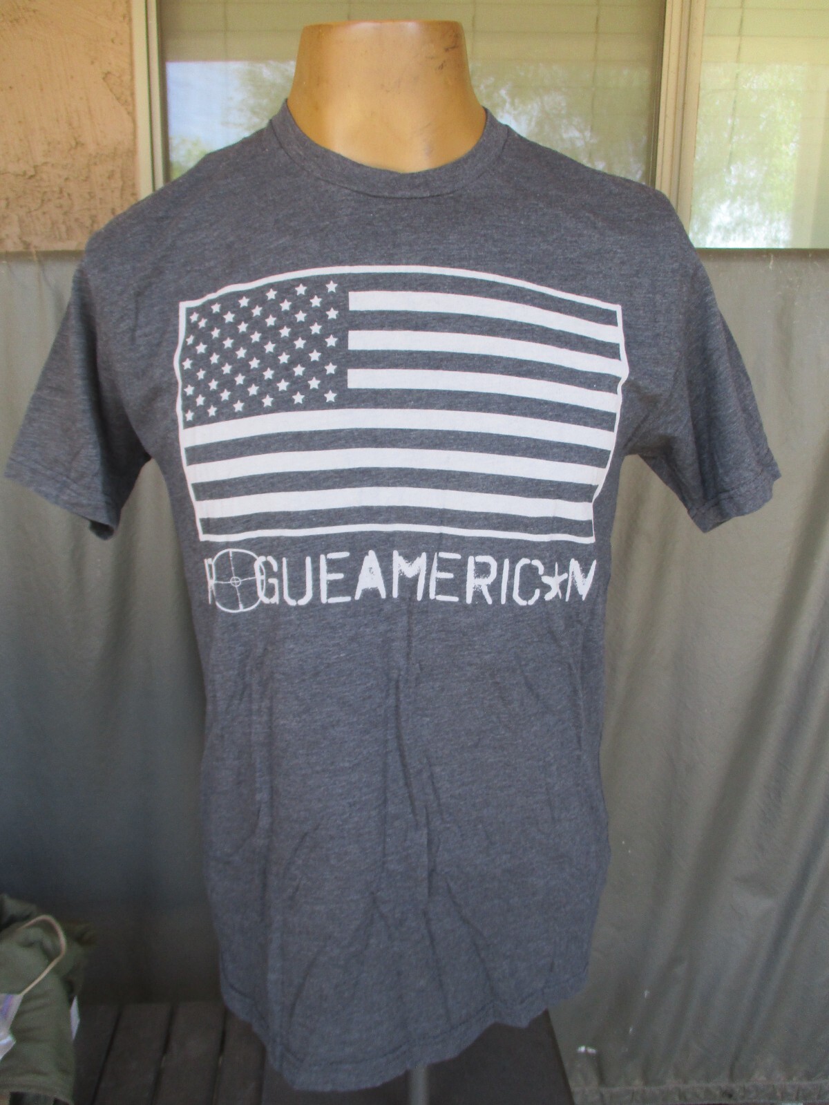 ROGUE AMERICAN Flag Grey T Shirt, Tactical Gear, USA Made, MEDIUM