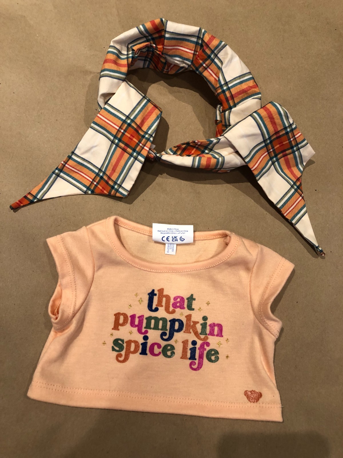 Build A Bear "That Pumpkin Spice Life Tee Shirt and Scarf
