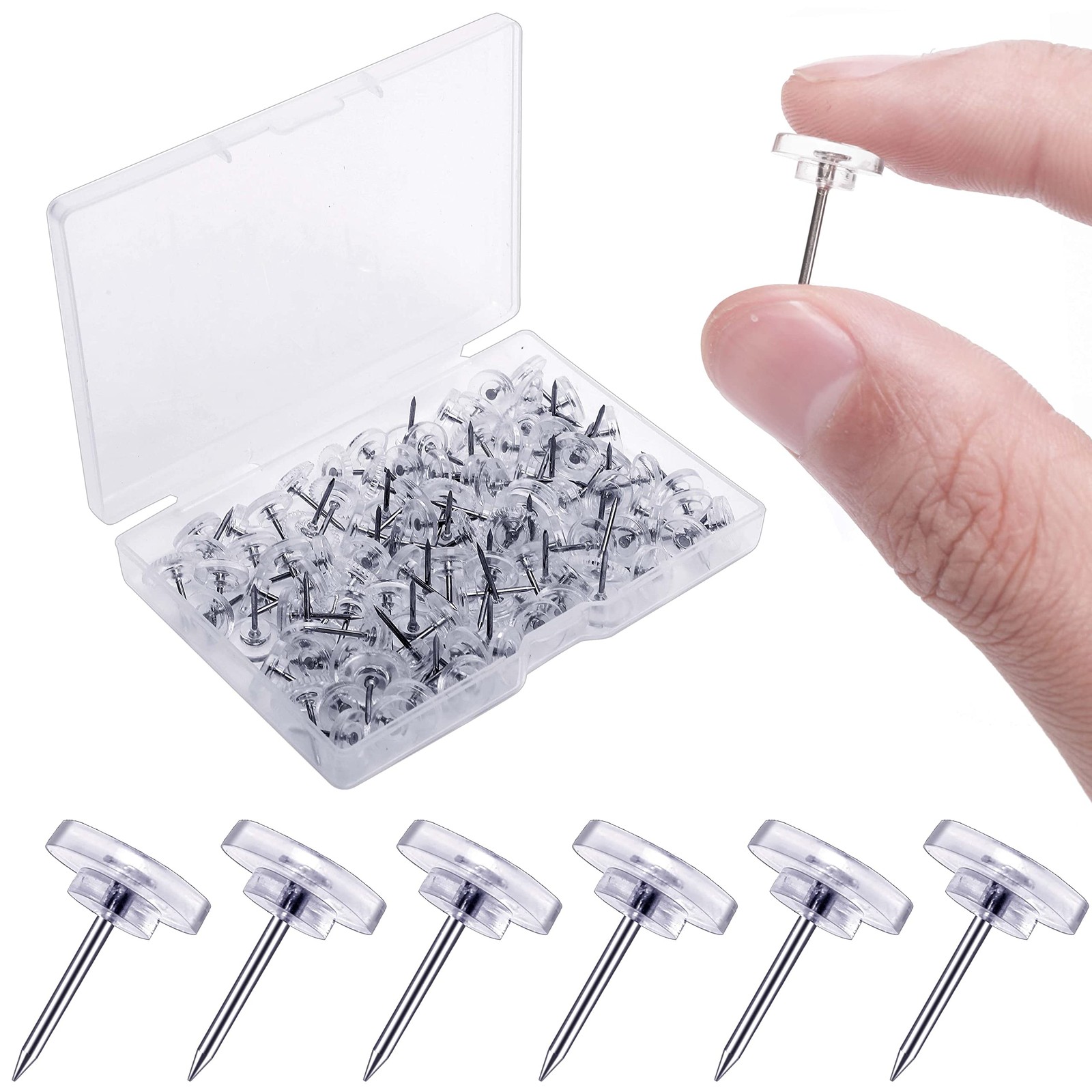 KOWVOWZ Clear Thumb Tacks for Wall Hangings Plastic Push Pins 150 