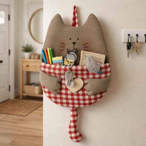 Cute Hanging Wall Storage Bag Cat Room Decor Cat Toy Hanging Organizer with 