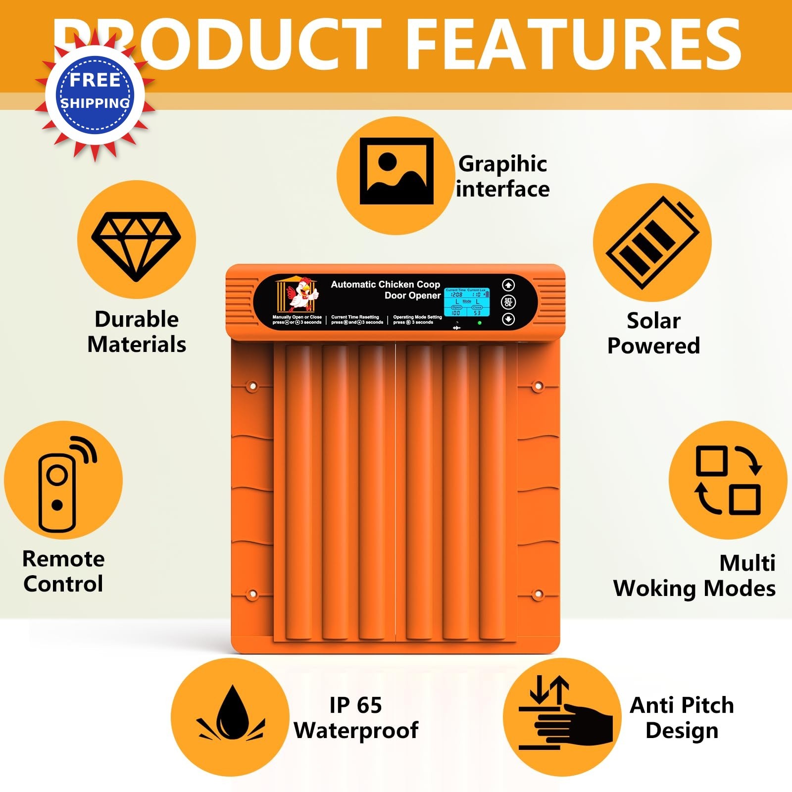 Automatic Chicken Coop Door Solar Powered 50-100M Remote Control SE-CD-S01