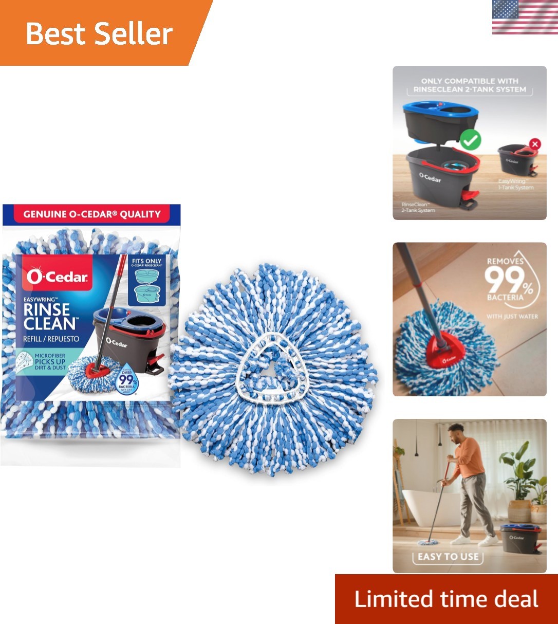 EasyWring RinseClean Spin Mop Microfiber Refill, 1-Pack, Blue