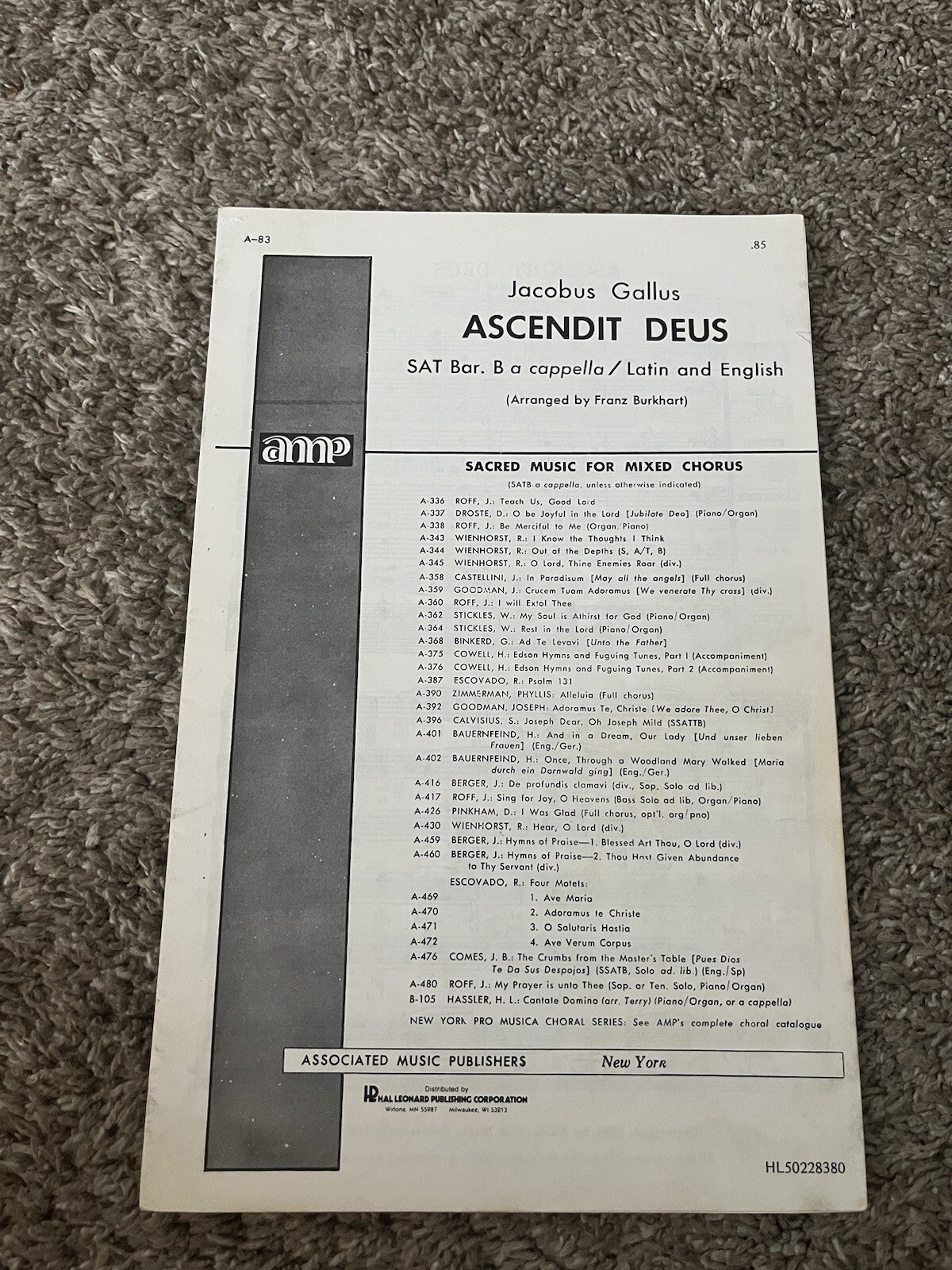 Ascendit Deus Jacobus Gallus Associates Music Publishers Vintage Sheet Music