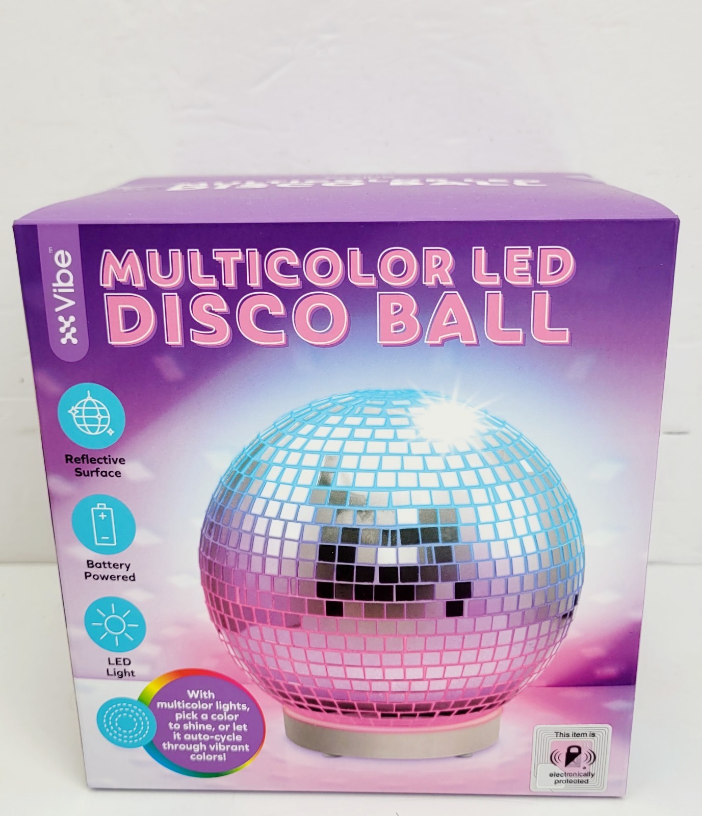 Vibe Multicolor LED Disco Ball, Battery Powered Reflective Surface 5.8" x 6.5"
