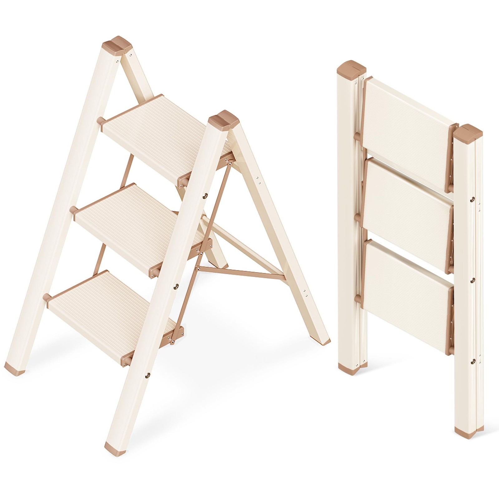 3 Step Ladder Aluminum Folding Stool with Anti-Slip Sturdy and Wide Pedal