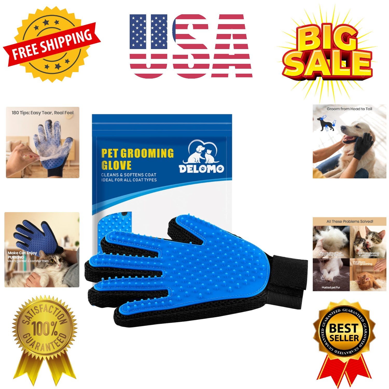 Pet Hair Remover Glove - Gentle Pet Grooming Glove Brush - Deshedding Glove -...