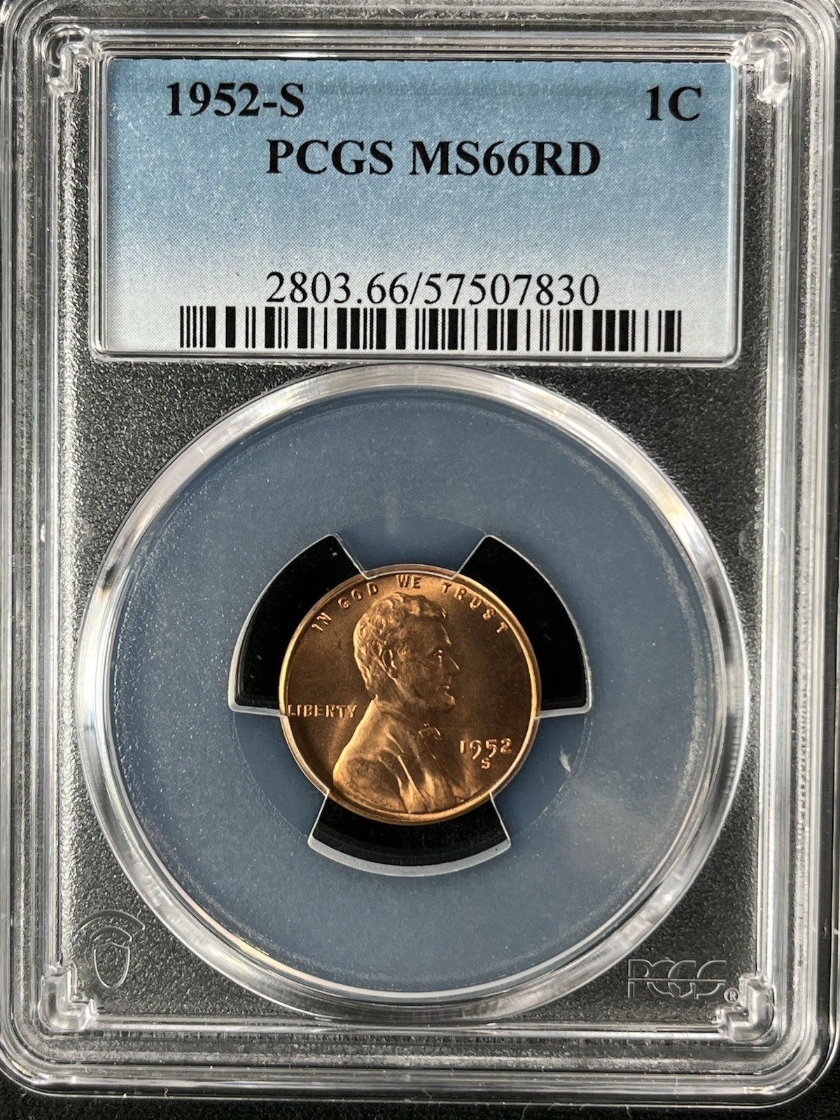 1952-S 1C RD Lincoln Wheat One Cent  PCGS MS66RD  57507830