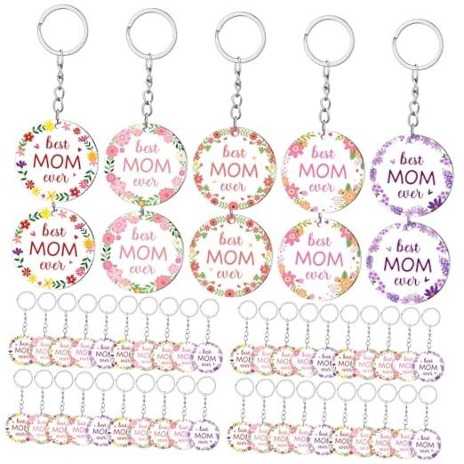  50 Pcs Mother's Day Gifts for Women Bulk Best Mom Ever Keychains Floral 