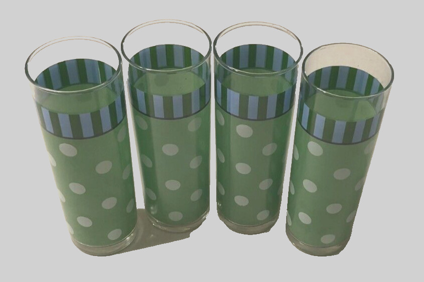 Gail Pittman Vintage Green Polka Dot Southern Provence Tumbler Glasses Lot 4