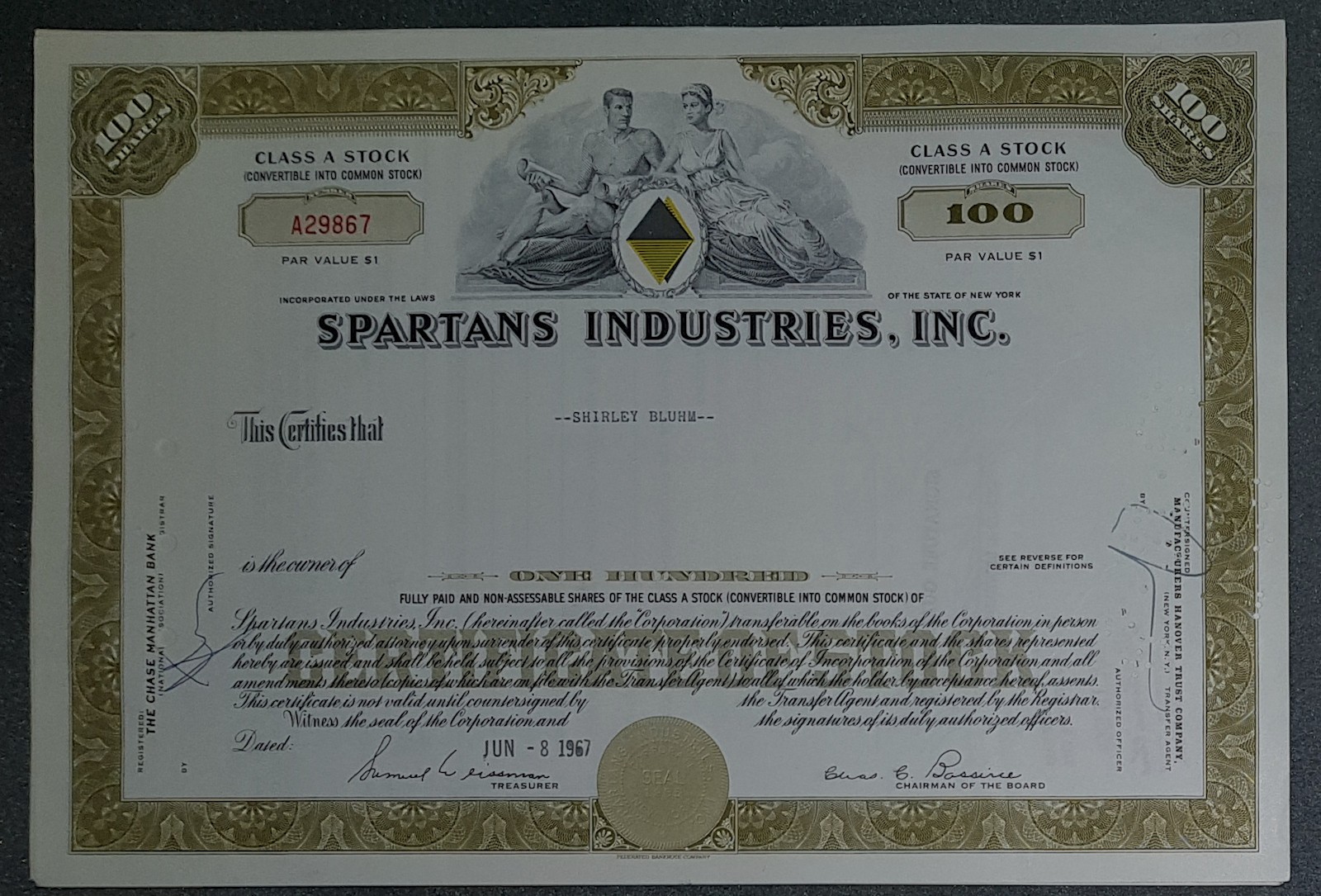 50 X Spartans Industries, Inc. Class A 1960s 100 Shares