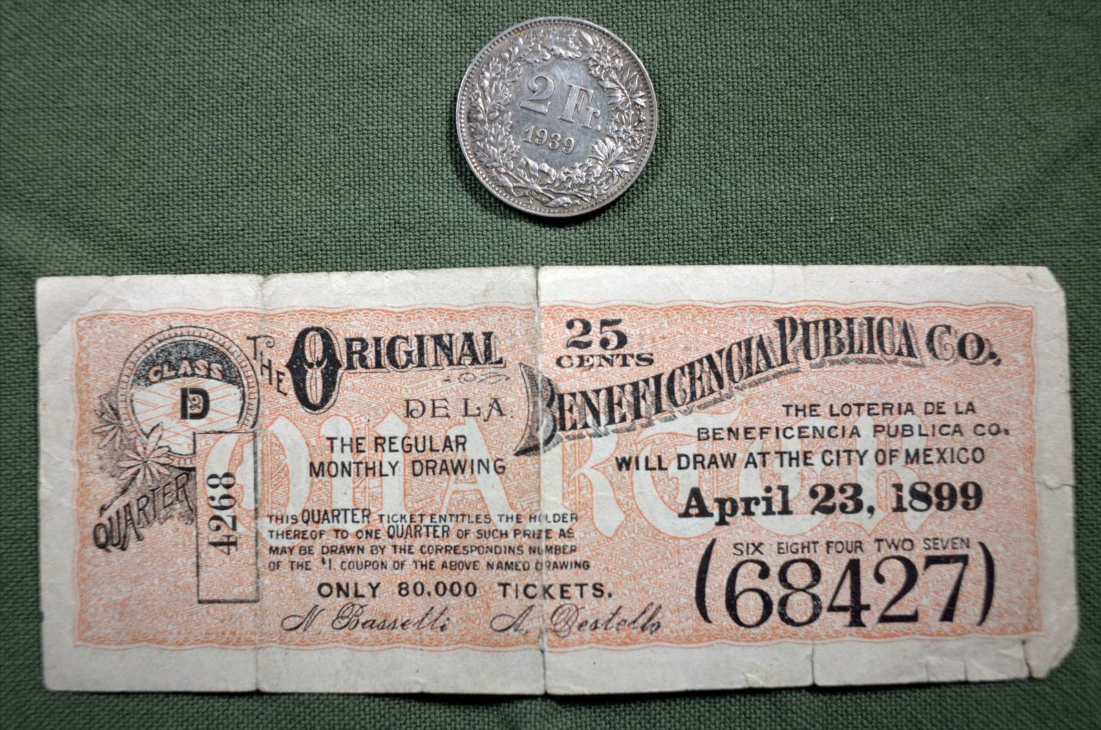 1899 25c Mexico Lottery Ticket w/ SF to San Jose Train Excursion Ad Back - rare