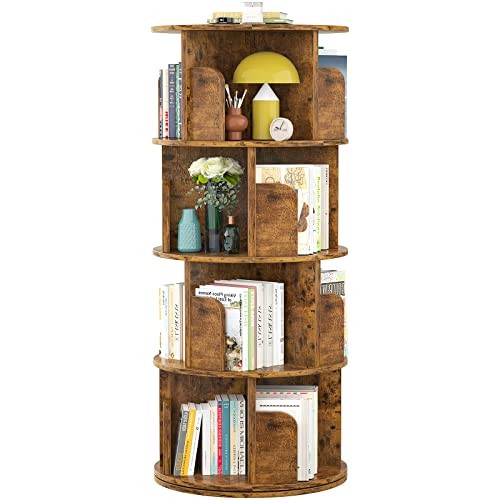  Rotating Bookshelf, Small Corner Bookshelf for Small 4 Tier Rustic Brown