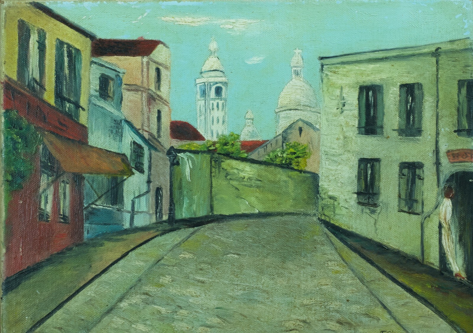 Ancien charmant tableau Vue Paris Simonin Montmartre rue de l'abreuvoir