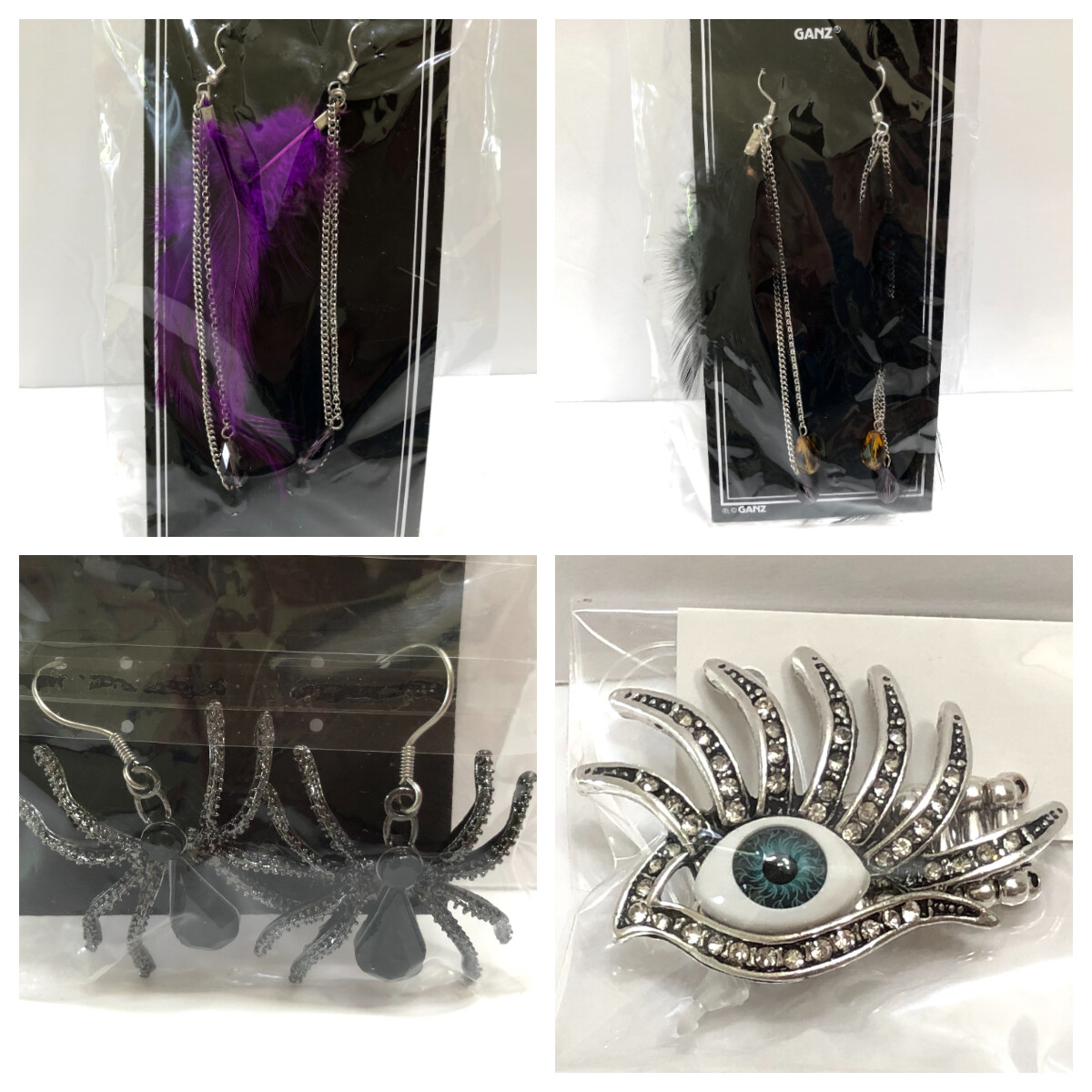 Spider Earrings Eye Ring Rhinestone 4 Halloween Costume Jewelry Gothic Steampunk