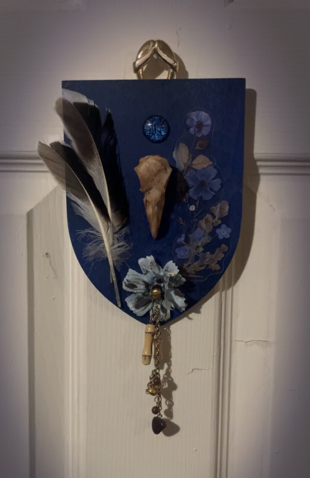 Edgar Allen Poe Style Raven Crow Skull Oddity Plaque Wall Decor Weird OOAK