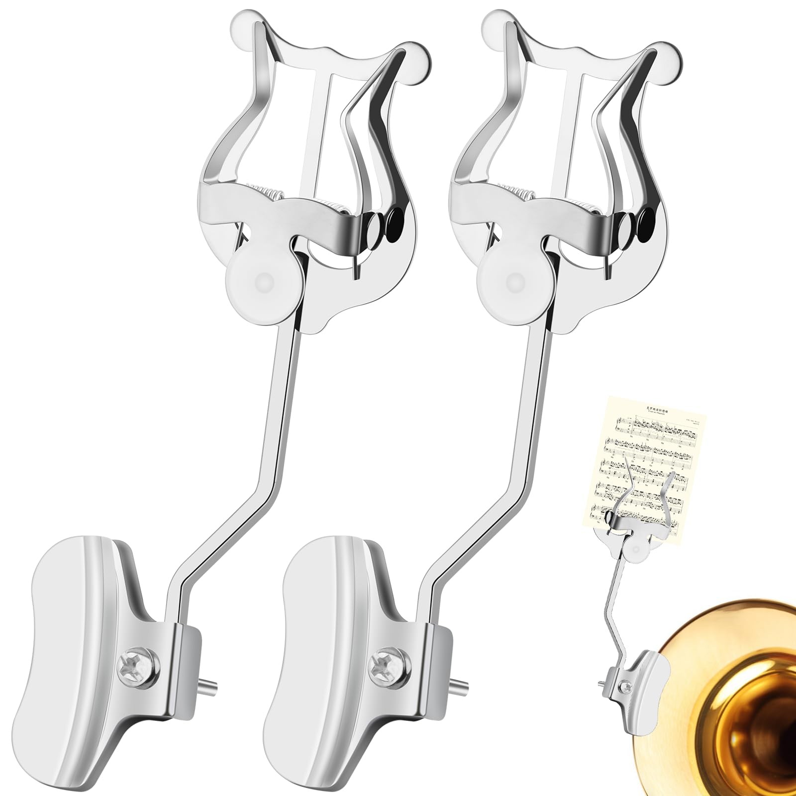 Trombone Lyre,2Pack Silver Trombone Lyre Holder for Marching Band,6.89Inch Tr...
